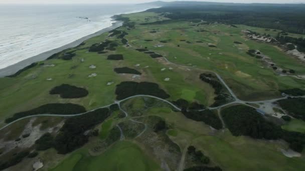 Aerial Establishing View Bandon Dunes Golf Course Oregon Coast — Vídeos de Stock