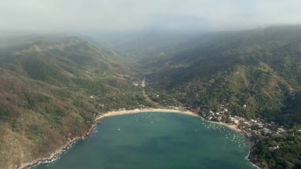 Panoramic View Resort Town Lush Rainforest Misty Sky Yelapa Jalisco — Stock Video