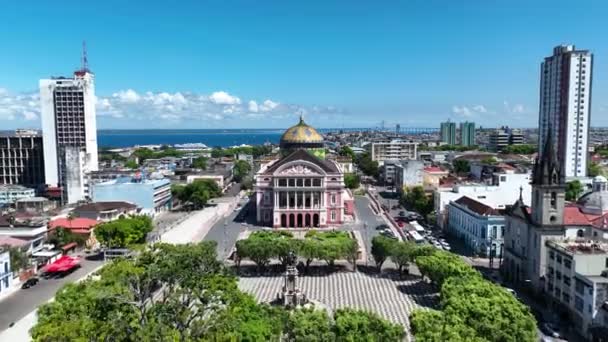 Vue Aérienne Panoramique Théâtre Amazonas Centre Ville Manaus Brésil Paysage — Video