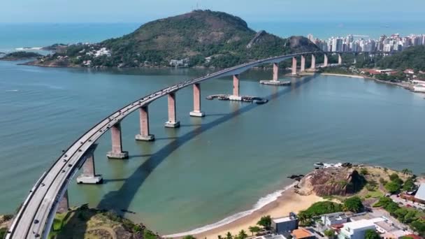 Panning Wide View Famous Third Bridge Town Vitoria State Espirito — Wideo stockowe