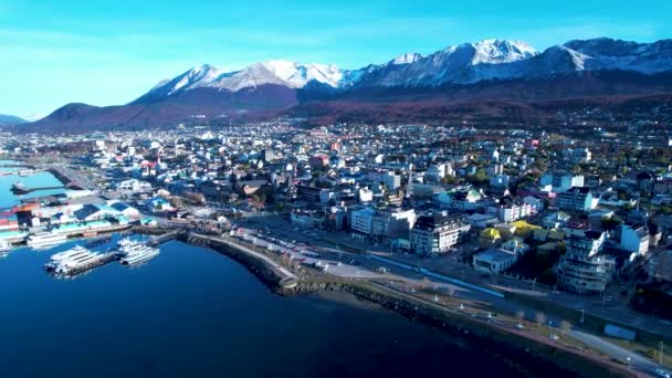 Downtown Ushuaia Argentina Tierra Del Fuego Natural Landscape Scenic Town — Stock Video