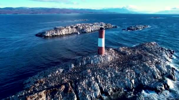 Famous Lighthouse Ushuaia City Beagle Channel Chile Border Patagonia Argentina — Stock Video