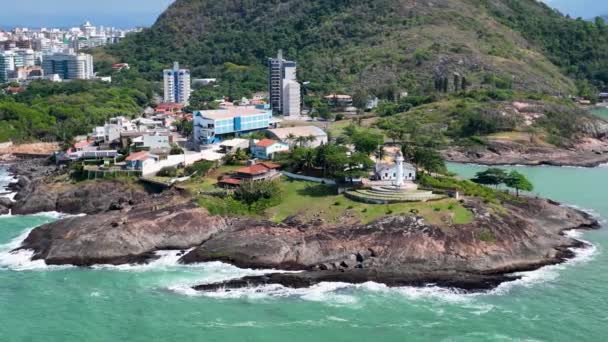 Τροπικό Τοπίο Του Φάρου Santa Luzia Στην Πόλη Ακτή Vila — Αρχείο Βίντεο