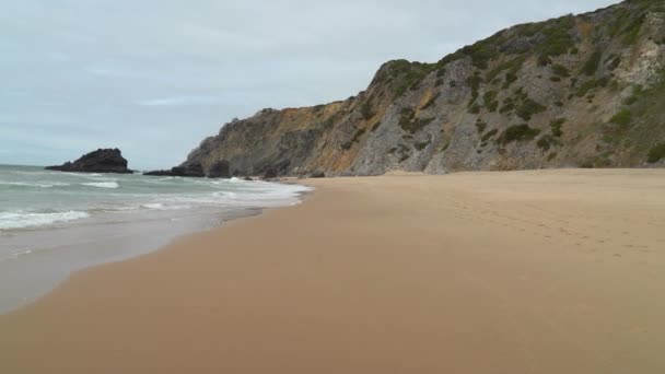 Beach Filled Footprints Sand Gruta Adraga — Wideo stockowe