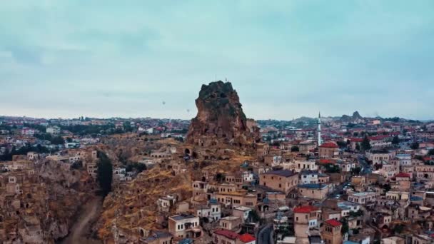 Vista Aérea Capadócia Turquia Vale Com Casas Caverna — Vídeo de Stock