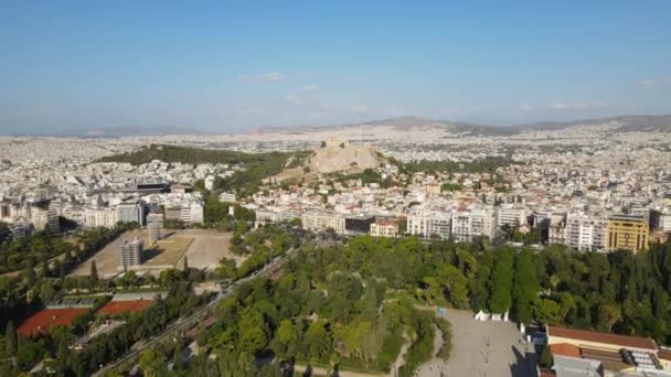 Athens Greece Aerial View Downtown Cityscape Skyline Acropolis Remains Temple — ストック動画