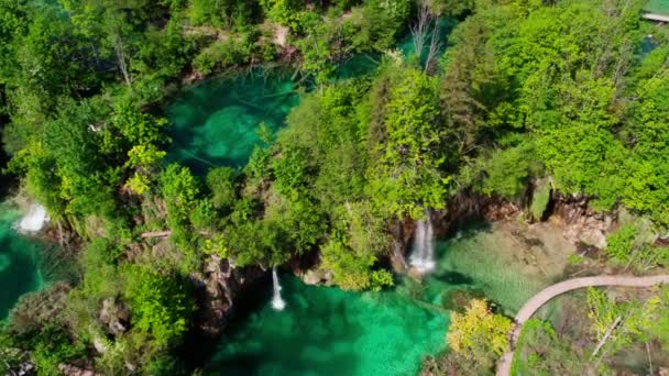 Aerial View Plitvice Lakes National Park Natural Landmark Croatia Falls — Video Stock