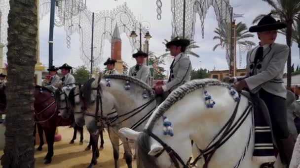 Spanish Men Sit Horses Real Escuela Andaluza Del Arte Ecuvideo — Vídeo de stock