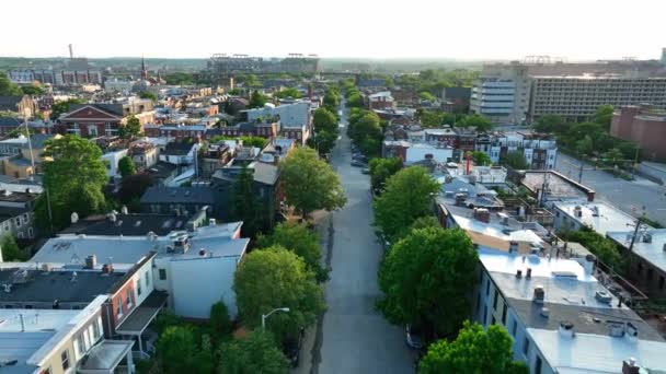 Residential Housing American City Downtown Urban America Usa Golden Hour — Stockvideo