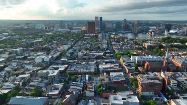 Baltimore City Skyline Cityscape Largest Maryland Urban Center Residential Neighborhood — Stock Video