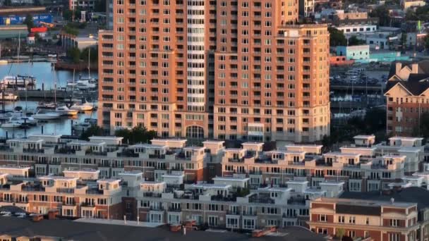 Tall Apartment Building Urban American City Waterfront Apt Views Rising — Stockvideo