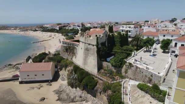 Pullback Twierdzy Clemente Pięknej Nadmorskiej Miejscowości Vila Nova Milfontes Portugalia — Wideo stockowe