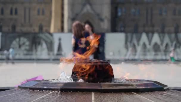 Centennial Flame Burning Hot Sunny Summer Day Parliament Hill Ottawa — ストック動画