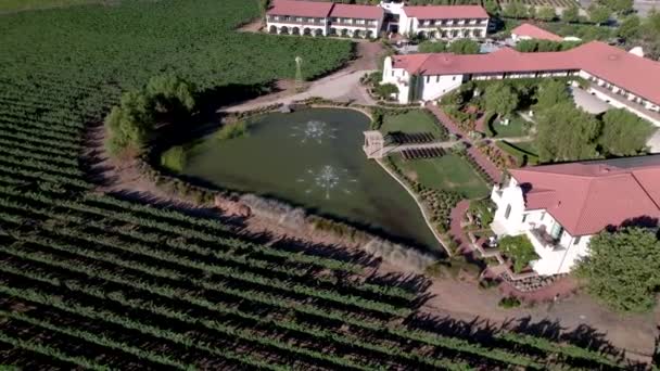 Aerial Orbit View Ponte Vineyard Winery Wedding Venue Facing Pond — Stock video