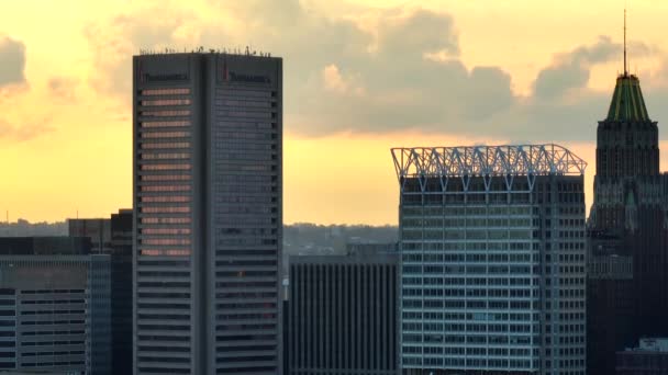 Transamerica Building Bank America Skyscraper Baltimore Sunset — 图库视频影像