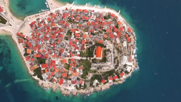 Aerial Drone View Primosten Old Town Islet Dalmatia Croatia Primosten — Stok video