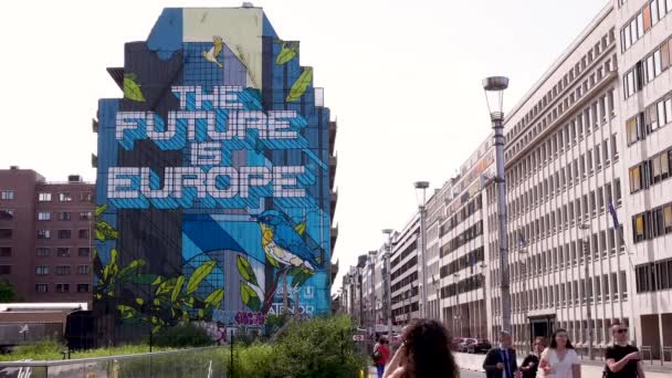 Timelapse Conceptual Mural European Institution District Brussels Belgium Concept Membership — ストック動画