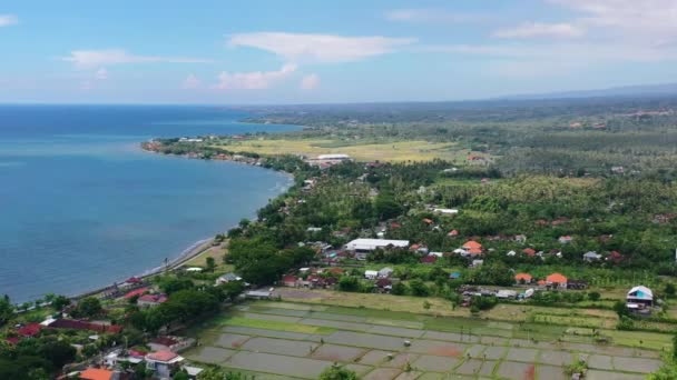 Beautiful Wide Panoramic Lovina Coastline Sunny Day North Bali Aerial — Αρχείο Βίντεο