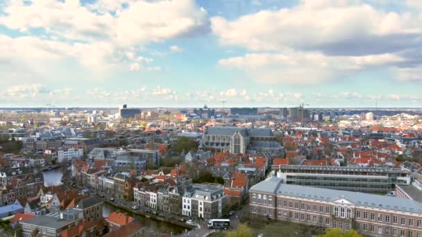 Aerial Shot Flying Ancient City Leiden Revealing Faculty Law Leiden — Stockvideo