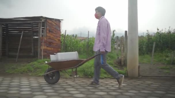 Worker Carrying Buckets Milk Walking Rural Milkmaid Dairy Products — Vídeos de Stock