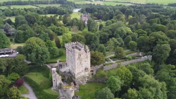 Blarney Castle Ireland Pull Back Reveal Drone Aerial Footage — стоковое видео