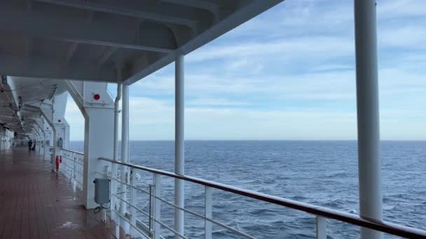 Promenade Deck Hanging Lifeboats People Walking Cruise Ship Out Sea — Video