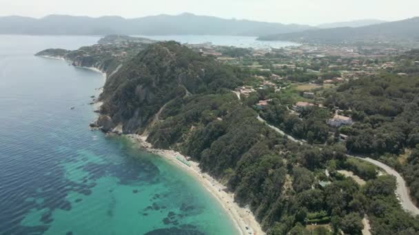 Stunning Aerial Drone View Elba Island Italy Front Portofino Piombino — стоковое видео