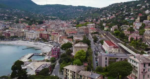 Idyllic Coastal Setting Iconic Architecture Santa Margherita Ligure Drone — Video Stock