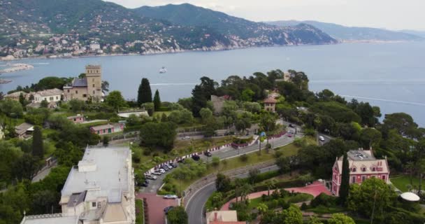 Attractive Coastal Landscape Architecture Santa Margherita Ligure Aerial — стоковое видео