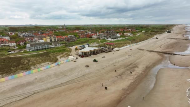Long Aerial Shot Beach North Sea Low Tide Small Picturesque — Video Stock
