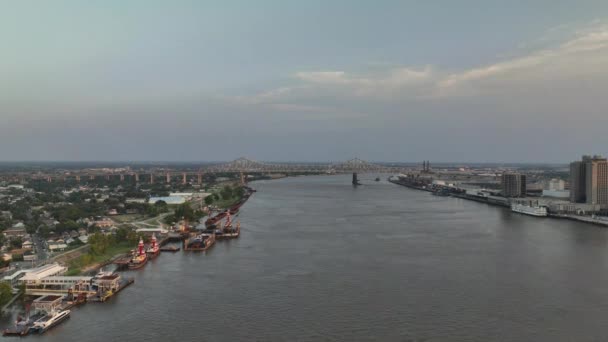Aerial View Mississippi River Bridge City New Orleans Algiers Point — Stock videók