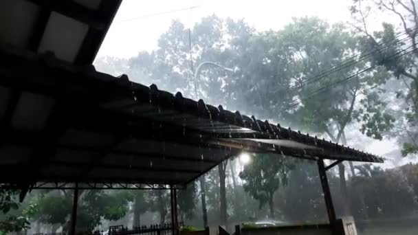 Heavy Rain Hail Falling Shed Roof Magelang Indonesia — Video