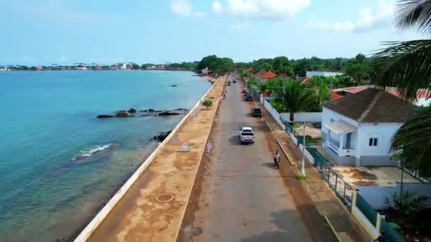 Flying Road City Sao Tome Africa Ana Chaves Bay Background — Vídeos de Stock