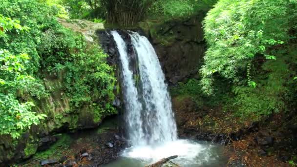 Flying Slowly Waterfall Rio Ouro Golden River Sao Tome Africa — Vídeos de Stock