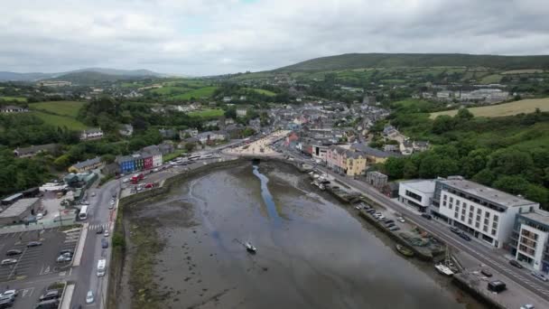 Bantry Town Harbour Ireland Reverse Pull Back Reveal Aerial Drone — Stock videók