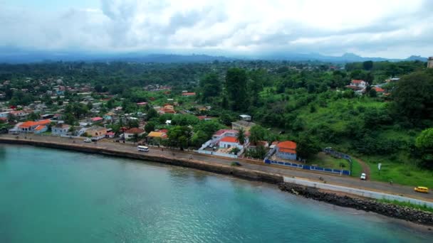 Vue Aérienne Marginal Sao Tome Avec Ana Chaves Bay Comme — Video