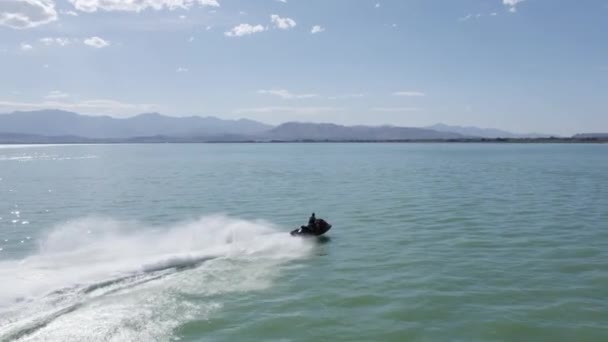 Adrenaline Thrill Seeker Speeding Jet Ski Sea Doo Utah Lake — Stock Video