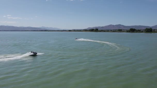 Pair Two People Having Fun Riding Jet Ski Sea Doos — Vídeos de Stock