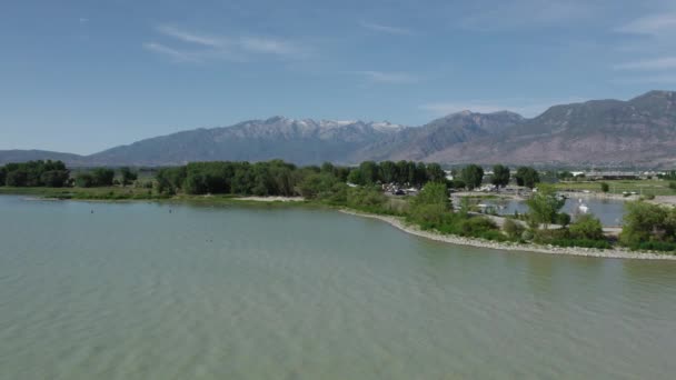 Beautiful Shoreline Utah Lake Summer Utah County Aerial Drone — Vídeo de stock