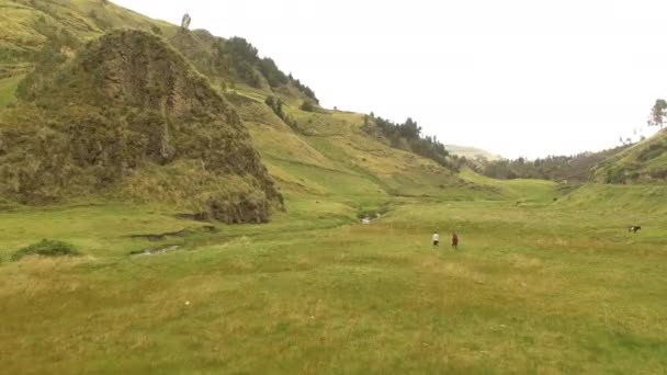 Freunde Wandern Tagsüber Auf Malerischer Straße Den Andenschluchten — Stockvideo