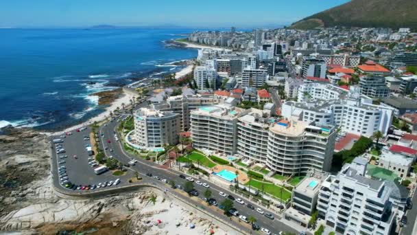 Letecká Obloha Sea Point Kapském Městě Slunečného Letního Odpoledne Jižní — Stock video