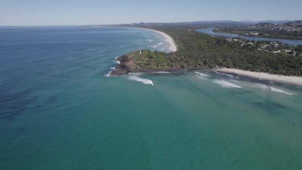 Scenic Ocean Fingal Headland New South Wales Australia Aerial Drone — 图库视频影像