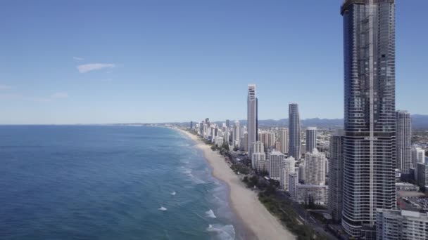 Daytime View Surfers Paradise Gold Coast Queensland Australia Aerial Pullback — Stockvideo