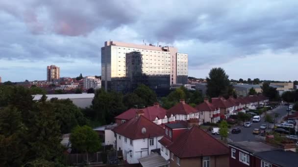 Drone Shot Modern Glass High Rise Building Office Tower England — Stock Video