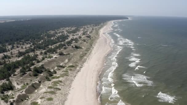 Slow Reverse Flight Empty Beach Pure Nature Infrastructure — Stock Video