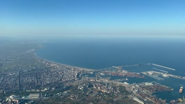 Aerial View Jet Cockpit Valencia Harbor Northern Coast 3000M High — Video Stock