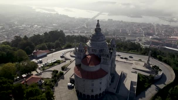 Drónforgatás Santa Luzia Templom Körül Dombtetőn Viana Castelo — Stock videók