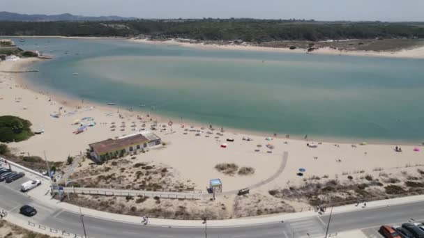 Idyllic Praia Franquia Bank Mira River Estuary Portugal Drone — Stock Video