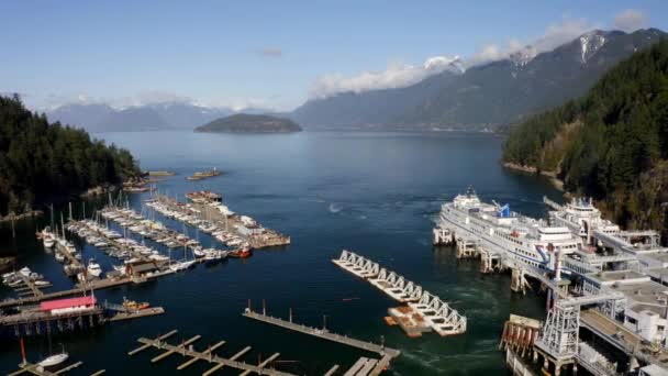 Ferries Terminal Horseshoe Bay West Vancouver Canada Aerial — 图库视频影像