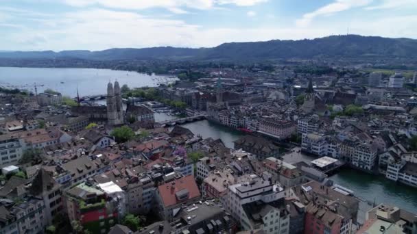 Charmosa Cidade Turística Arquitetônica Zurique Maravilhas Aéreas — Vídeo de Stock